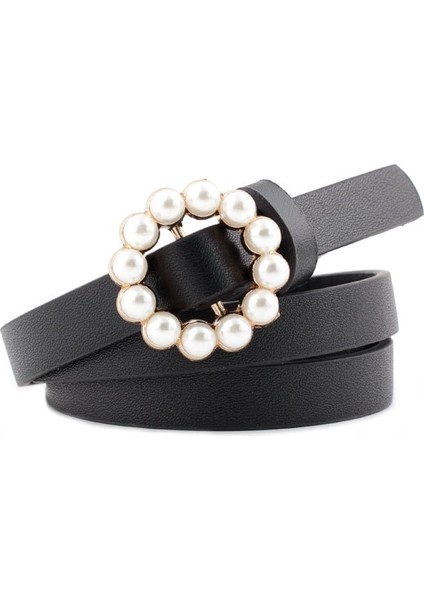 Lookloland Tatlı Kadın Kemerler Çiçek Şekli Inci Toka Pu Deri Kemer Tasarımcısı Kızlar Basit Retro Kemer Moda Kot Elbise Bel Kemerleri (Yurt Dışından)