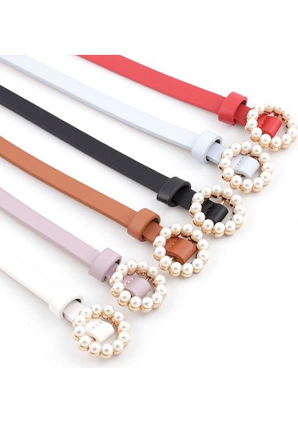 Lookloland Tatlı Kadın Kemerler Çiçek Şekli Inci Toka Pu Deri Kemer Tasarımcısı Kızlar Basit Retro Kemer Moda Kot Elbise Bel Kemerleri (Yurt Dışından)