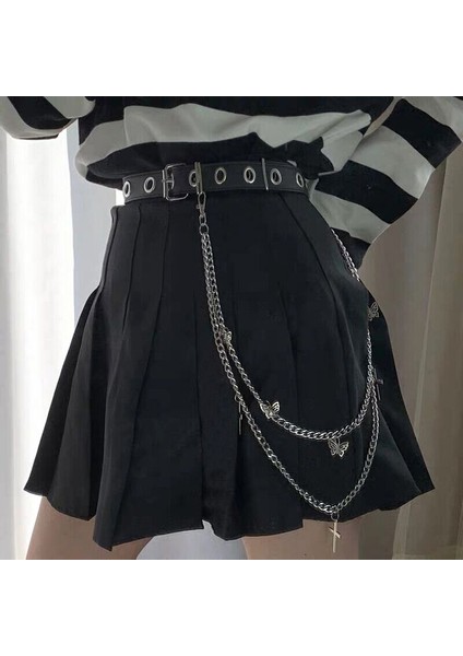 Moda Kelebek Çapraz Dekor Zincir Kemer Kadın Çift Katmanlı Metal Zincir Kemer Kızlar Için Hip Hop Punk Pantolon Pantolon Bel Kemeri (Yurt Dışından) modelleri