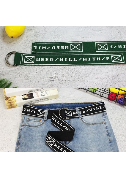 Lookloland Yüksek Kaliteli Kadın Erkek Kanvas Kemerler Harfler Baskılı Çift D Halka Toka Punk Bel Kayışı Moda Beyaz Siyah Uzun Geniş Kemer (Yurt Dışından) fırsatları