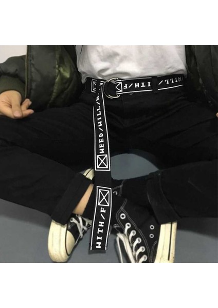Lookloland Yüksek Kaliteli Kadın Erkek Kanvas Kemerler Harfler Baskılı Çift D Halka Toka Punk Bel Kayışı Moda Beyaz Siyah Uzun Geniş Kemer (Yurt Dışından) indirimleri