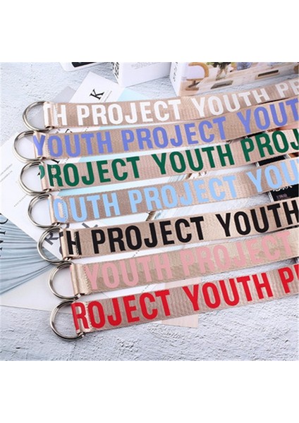 Naylon Örgü Kadın Kemer Moda Öğrenci Çift D Halka Toka 130 cm Uzun Kayış Kadın Mektup Baskı Kanvas Kemerler Kot (Yurt Dışından) fiyatları