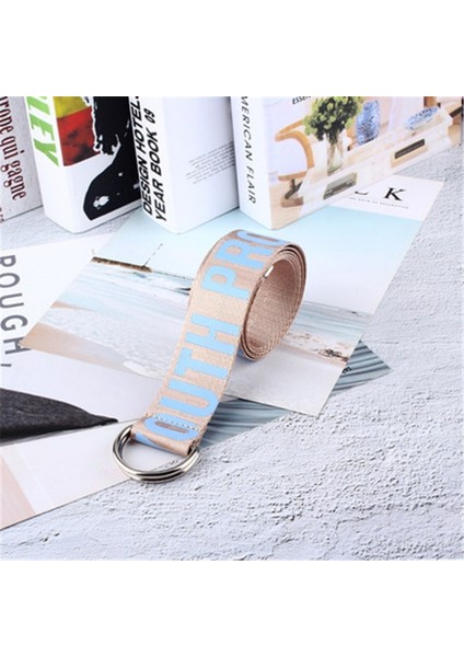 Naylon Örgü Kadın Kemer Moda Öğrenci Çift D Halka Toka 130 cm Uzun Kayış Kadın Mektup Baskı Kanvas Kemerler Kot (Yurt Dışından) modelleri