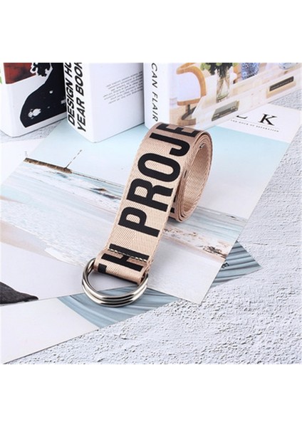 Naylon Örgü Kadın Kemer Moda Öğrenci Çift D Halka Toka 130 cm Uzun Kayış Kadın Mektup Baskı Kanvas Kemerler Kot (Yurt Dışından) fırsatları