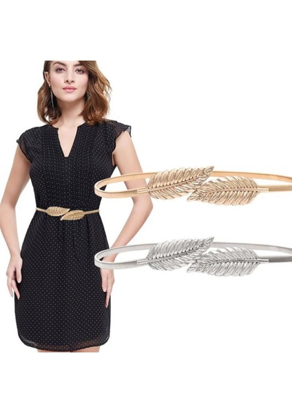 Kadın Moda Metal Altın Gümüş Yapraklar Zincir Kemer Bel Bandı Esneklik Bel Kemeri Elbise Etek Bantları Kadın Kemer (Yurt Dışından)