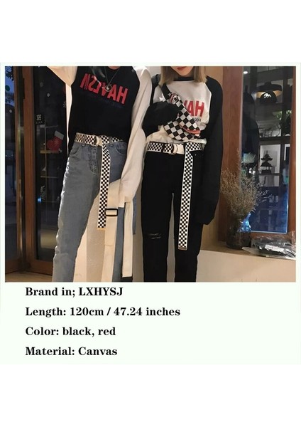 Moda Kadın Kemer Eğlence Kanvas Kot Güzel Kemerler Bayan Siyah ve Beyaz Ekose Toka 120 cm Uzun Kayış Tokası Bel Kemeri (Yurt Dışından) modelleri