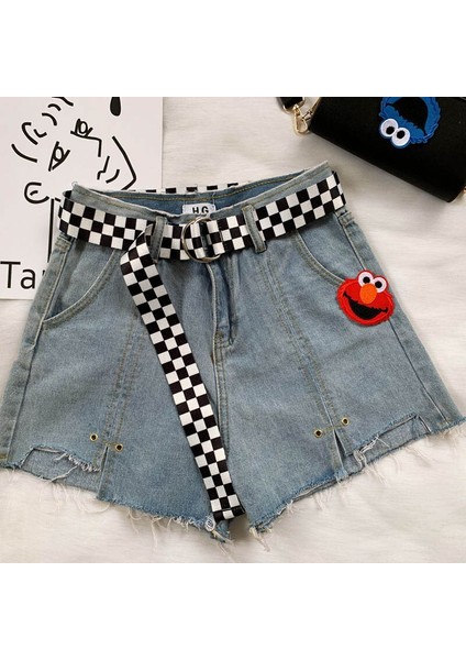 Moda Kadın Kemer Eğlence Kanvas Kot Güzel Kemerler Bayan Siyah ve Beyaz Ekose Toka 120 cm Uzun Kayış Tokası Bel Kemeri (Yurt Dışından) indirimleri