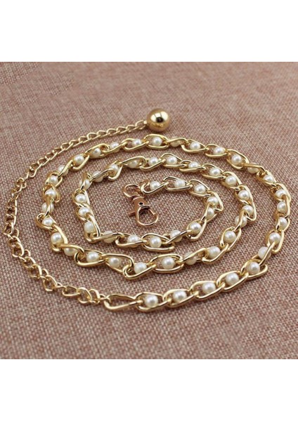 2021 Sıcak Satılan Moda Taklit Inci Boncuk Ince Bel Zincir Kemer Kadın Kızlar Metal Kemer Kemerli Elbise Aksesuarları 6 Renk (Yurt Dışından) fiyatları