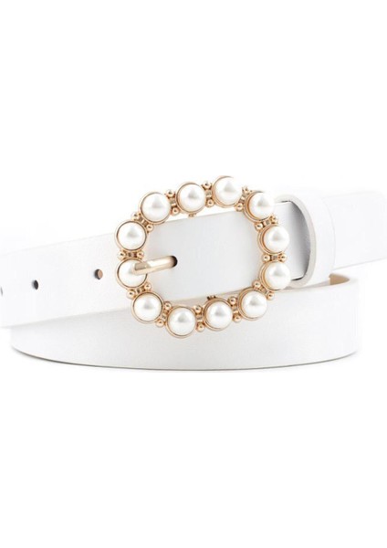 2019 Yeni Tasarımcı Beyaz Siyah Kırmızı Pembe Pu Deri Kemer Kırağı Bayanlar Kadınlar Için Yuvarlak Inci Tokalı Kemerler Elbiseler Pantolon Kemer (Yurt Dışından)