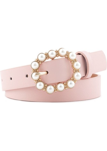 2019 Yeni Tasarımcı Beyaz Siyah Kırmızı Pembe Pu Deri Kemer Kırağı Bayanlar Kadınlar Için Yuvarlak Inci Tokalı Kemerler Elbiseler Pantolon Kemer (Yurt Dışından) fiyatları