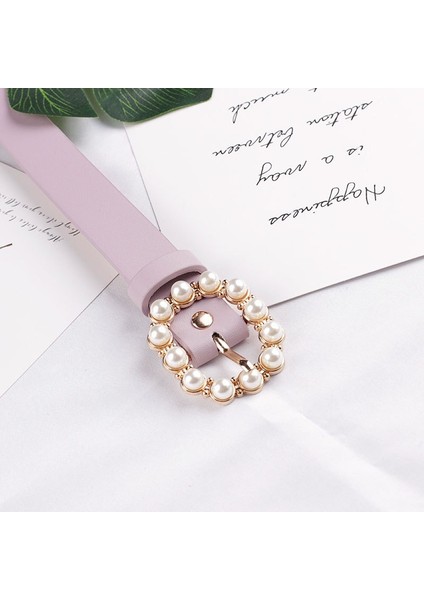 2019 Yeni Tasarımcı Beyaz Siyah Kırmızı Pembe Pu Deri Kemer Kırağı Bayanlar Kadınlar Için Yuvarlak Inci Tokalı Kemerler Elbiseler Pantolon Kemer (Yurt Dışından) fırsatları