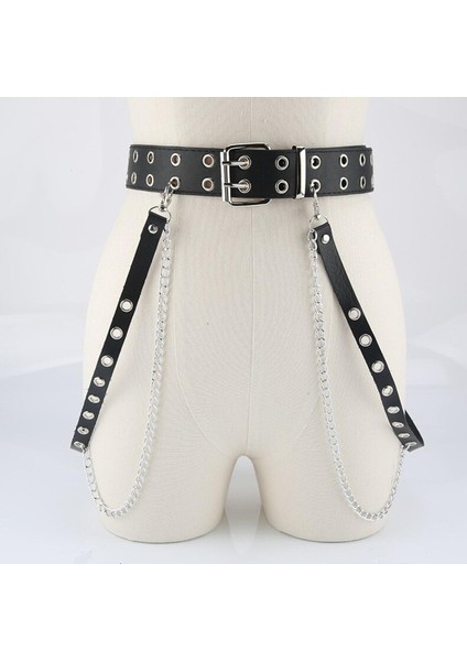Harajuku Koyu Meisje Punk Gotik Stijl Kruvaze Knoopsgat Tek Göğüslü Knoopsgat Kemer Decoratie Jk Taille Ketting Riem (Yurt Dışından)
