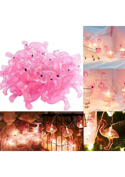 10&amp;apos;lu Pilli LED Flamingo Dekoratif Işık Zinciri Aydınlatma 1,5 mt (4172)