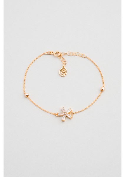 Buz Kristali 18 Ayar Rose Altın Kaplama 18 cm Gümüş Minimal Bileklik