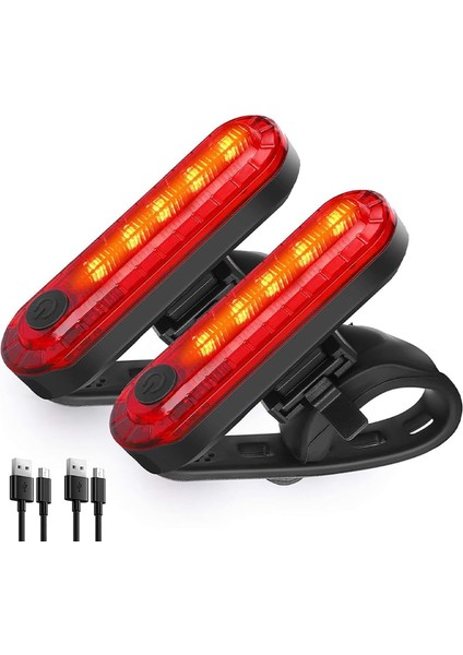 Ikıkuso 2 Paket USB Şarj Edilebilir Bisiklet Arka Işığı, 4 Mod (Siyah) (Yurt Dışından)