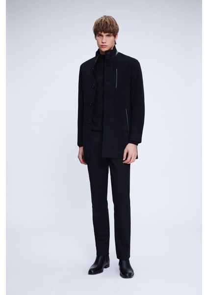 Siyah Regular Fit Hakim Yaka Yünlü Kaşe Palto fiyatları