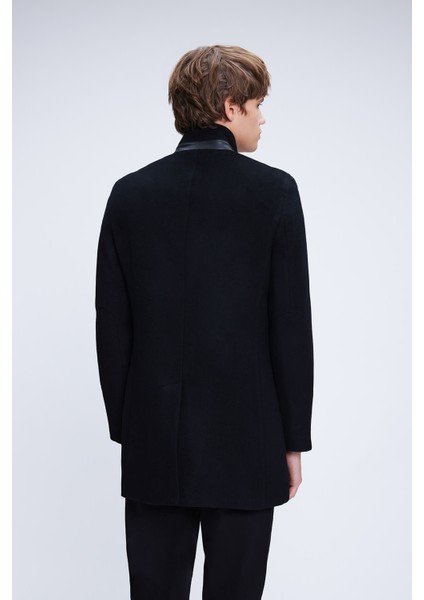Siyah Regular Fit Hakim Yaka Yünlü Kaşe Palto indirimleri