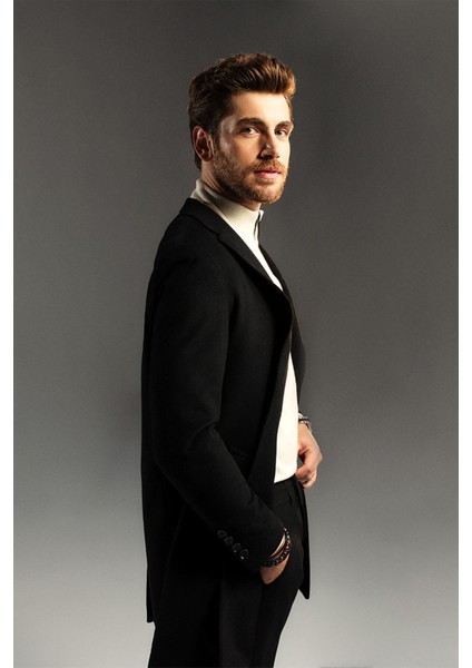 Siyah Slim Fit Ceket Yaka Yünlü Kaşe Palto fiyatları