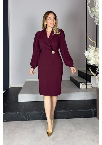 G1192 Düğme Detaylı Elbise Bordo