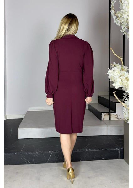 G1192 Düğme Detaylı Elbise Bordo