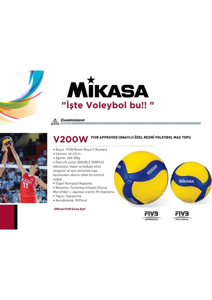Mikasa V200W Fıvb Onaylı Voleybol Maç Topu Super Composite Voleybol Topu