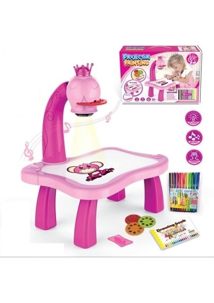 Projektör Çizim Masası ve Boya Kalemi Seti-Pembe (Yurt Dışından)