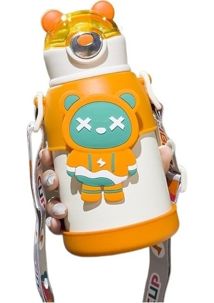 Yüksek Yüz Değeri Taşınabilir Çocuk Termos Bardak Karikatür Termos Şişe Öğrenci Askısı 316 Paslanmaz Çelik Pipet Bardak (Yurt Dışından)