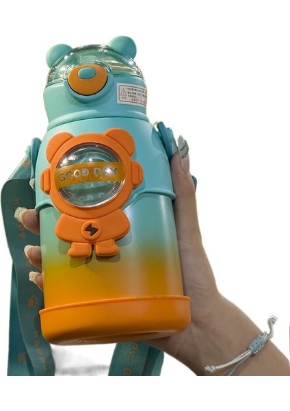 Yüksek Yüz Değeri Taşınabilir Çocuk Termos Bardak Karikatür Termos Şişe Öğrenci Askısı 316 Paslanmaz Çelik Pipet Bardak (Yurt Dışından)