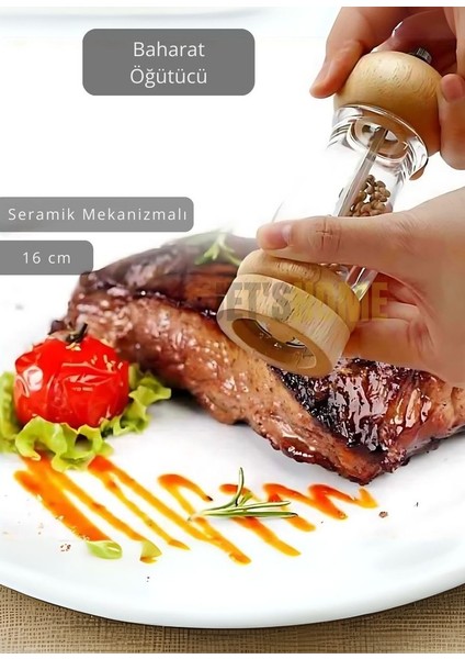 Baharat Öğütücü Kalınlık Ayarlı Karabiber Değirmeni Ahşap Tuz Değirmeni Seramik Bıçaklı 16 cm fiyatları