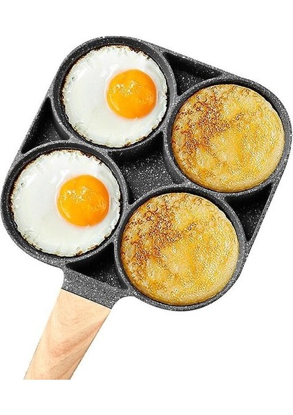 4 Delikli Omletli Tava Yapışmaz Çok Fonksiyonlu Mini Kahvaltı Tava (4 Delik) (Yurt Dışından)