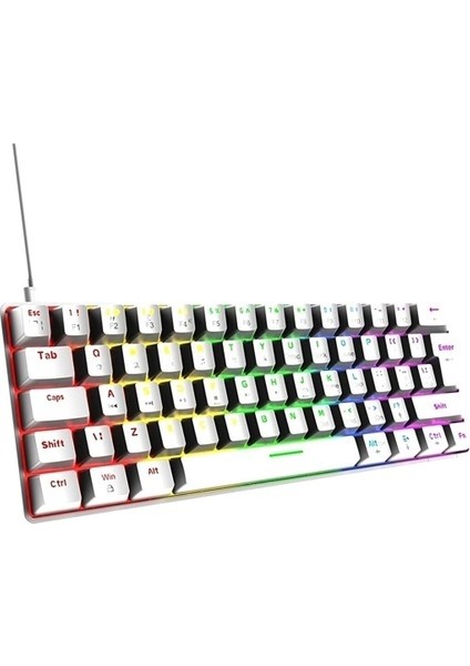 T60 Beyaz Renk Mavi Switch Rgb Klavye Kablolu Gaming Oyuncu Klavyesi (Yurt Dışından)