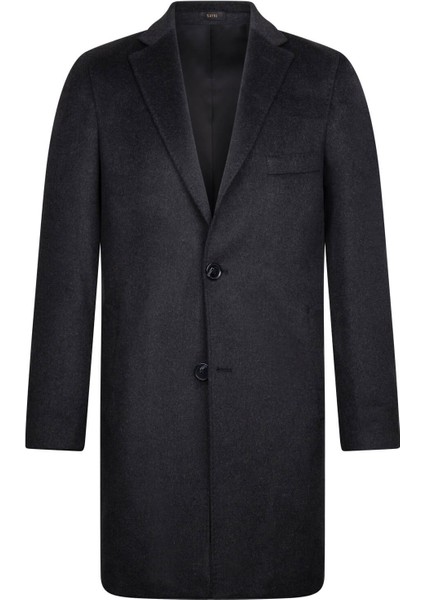 Antrasit Slim Fit Ceket Yaka Yünlü Kaşe Palto