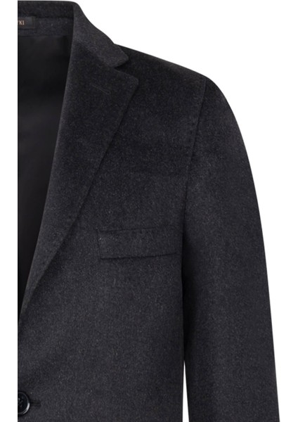 Antrasit Slim Fit Ceket Yaka Yünlü Kaşe Palto