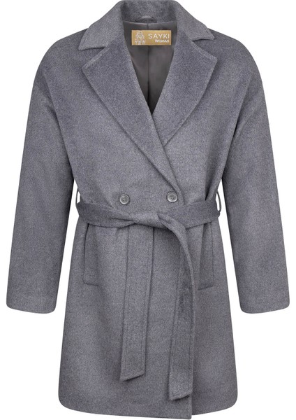Saykı Woman Gri Regular Fit Mono Yaka Yünlü Manto