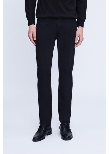 Siyah Regular Fit 5 Cep Pamuklu Kanvas Pantolon