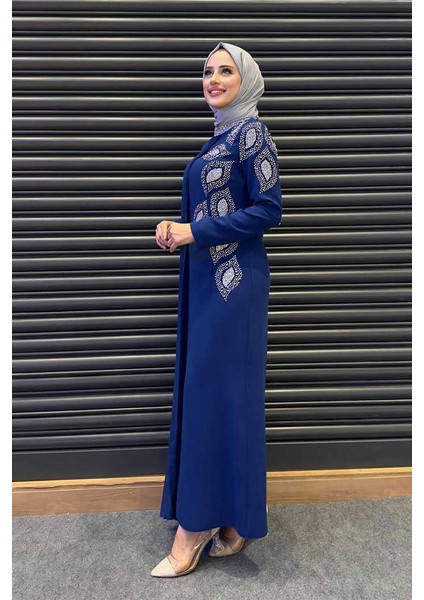 Taş Detaylı Pelerinli Elbise 3938 Lacivert modelleri