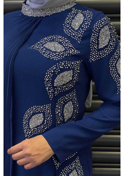 Taş Detaylı Pelerinli Elbise 3938 Lacivert fırsatları