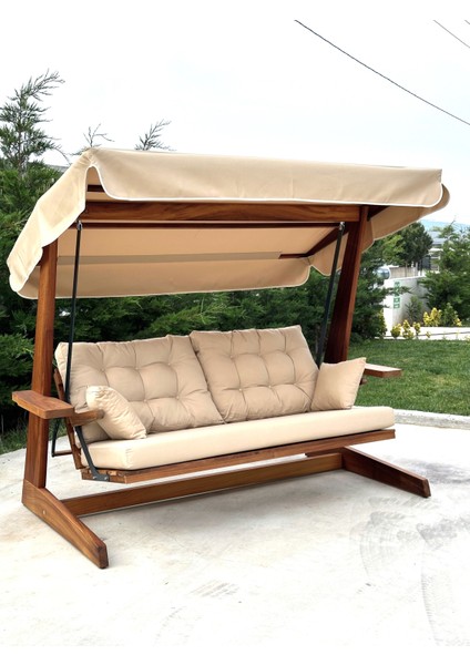 Sia 2400 Iroko Dört Kişilik Ahşap Bahçe Salıncağı Krem