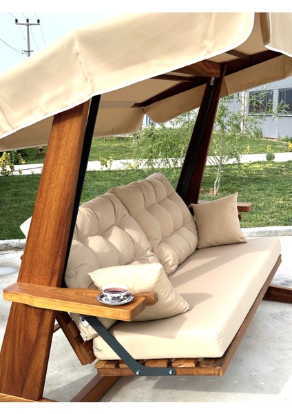 Sia 2400 Iroko Dört Kişilik Ahşap Bahçe Salıncağı Krem