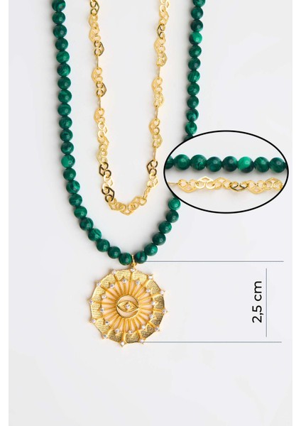 Malahit Güneşi 18 Ayar Sarı Altın Kaplama 47 cm Gümüş Kolye fiyatları