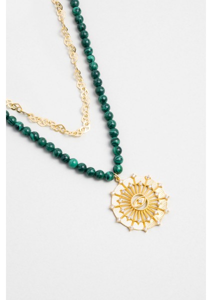 Malahit Güneşi 18 Ayar Sarı Altın Kaplama 47 cm Gümüş Kolye modelleri