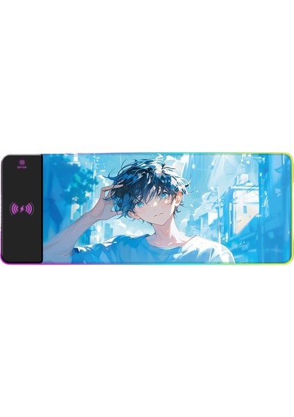 Rgb Kablosuz Şarj Işık Yayan Mouse Pad Sevimli Karikatür Anime Oyun Atmosferi Dizüstü Ofis Klavye Mat (Yurt Dışından)