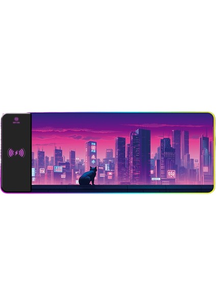 Rgb Kablosuz Şarj Işık Yayan Mouse Pad Sevimli Karikatür Anime Oyun Atmosferi Dizüstü Ofis Klavye Mat (Yurt Dışından)