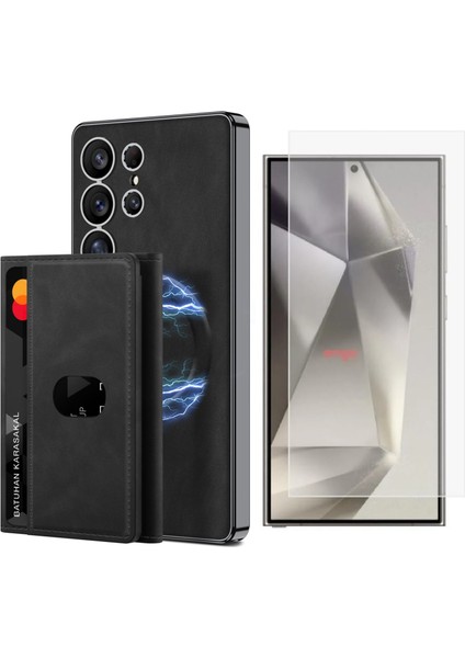 Galaxy S25 Ultra Kılıf Magsafe Şarj Özellikli Suni Deri Tasarımlı Zore Kıpta Ayrılabilen Kartlıklı Kapak + Nano Ekran Koruyucu
