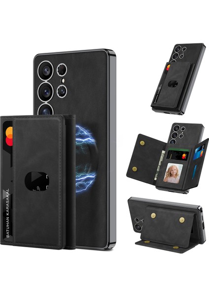 Galaxy S25 Ultra Kılıf Magsafe Şarj Özellikli Suni Deri Tasarımlı Zore Kıpta Ayrılabilen Kartlıklı Kapak + Nano Ekran Koruyucu fiyatları