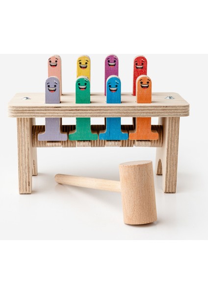 Hareketli Ahşap Çak-Çak Oyunu / 1+ Yaş / Montessori Eğitici ve Öğretici Renkli Ahşap Oyuncak / Güvenli ve Eğlenceli Çocuk Oyuncağı