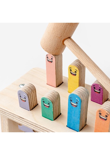 Hareketli Ahşap Çak-Çak Oyunu / 1+ Yaş / Montessori Eğitici ve Öğretici Renkli Ahşap Oyuncak / Güvenli ve Eğlenceli Çocuk Oyuncağı