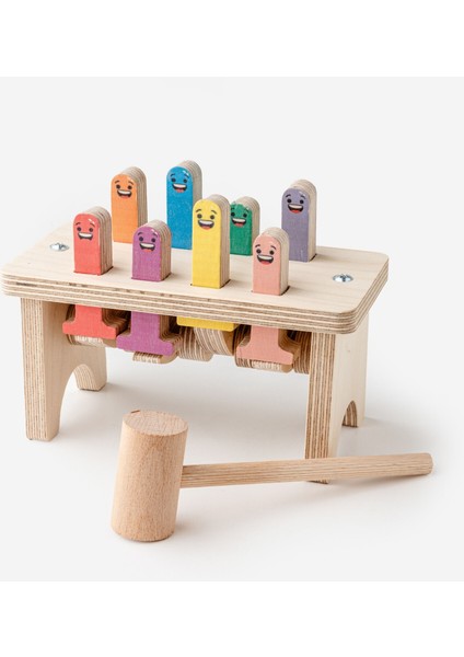 Hareketli Ahşap Çak-Çak Oyunu / 1+ Yaş / Montessori Eğitici ve Öğretici Renkli Ahşap Oyuncak / Güvenli ve Eğlenceli Çocuk Oyuncağı