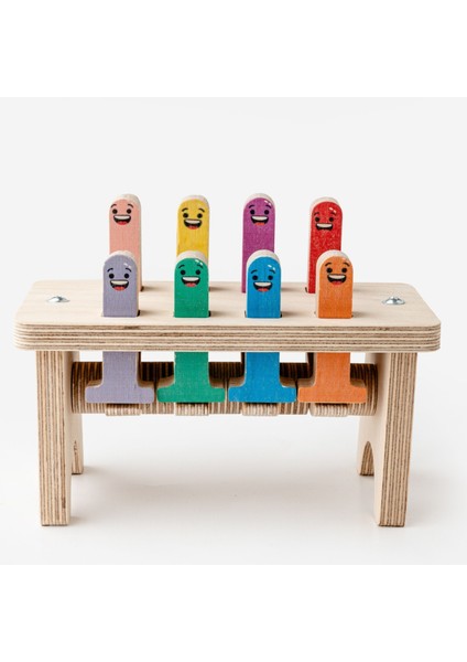 Hareketli Ahşap Çak-Çak Oyunu / 1+ Yaş / Montessori Eğitici ve Öğretici Renkli Ahşap Oyuncak / Güvenli ve Eğlenceli Çocuk Oyuncağı