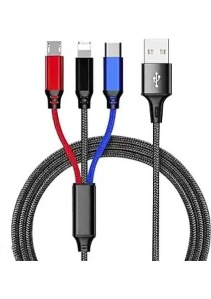 3 In 1 Çoklu 2AMPER Type-C Micro Lightning 120 cm Hızlı Şarj ve Data Kablosu